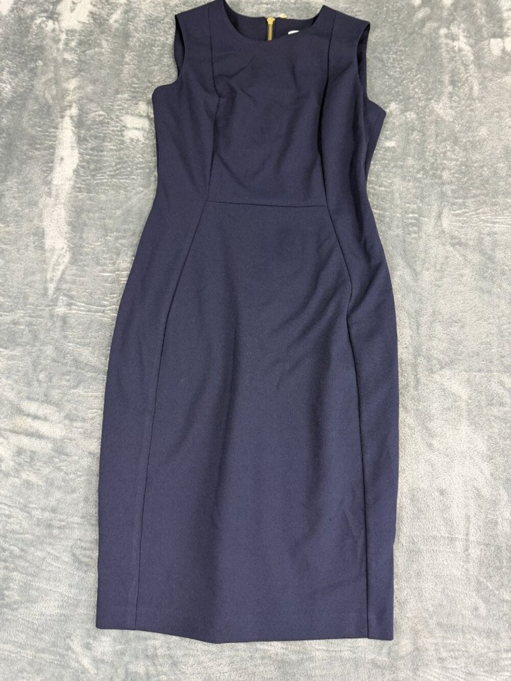 Calvin Klein Womens Navy Blue Sleeveless Sheath Dress Gold Back Zipper Size 4